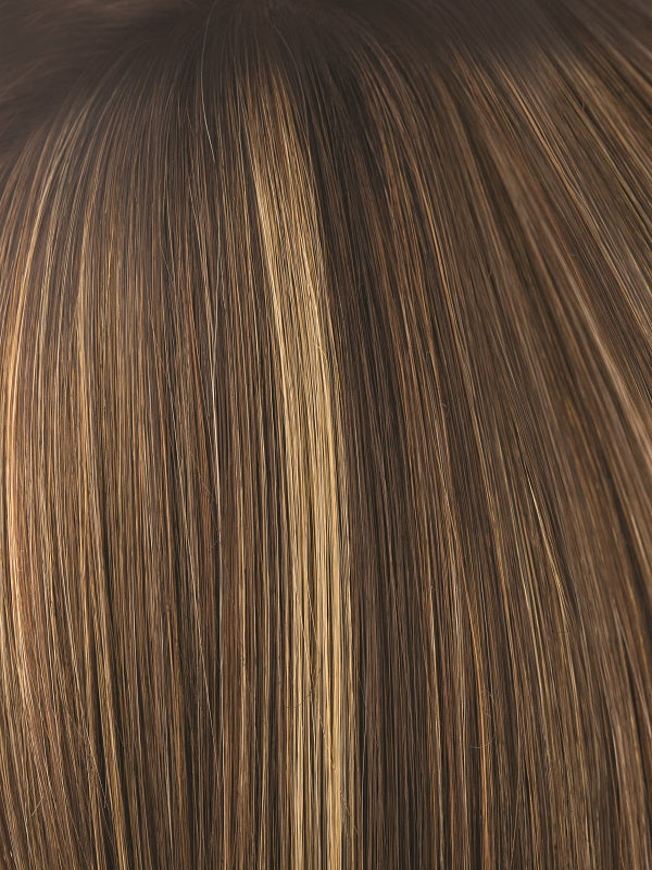 ALMOND ROCKA R | Dark Golden Brown Base with Strawberry Blonde and Bright Cooper Blended highlights with Dark Brown roots