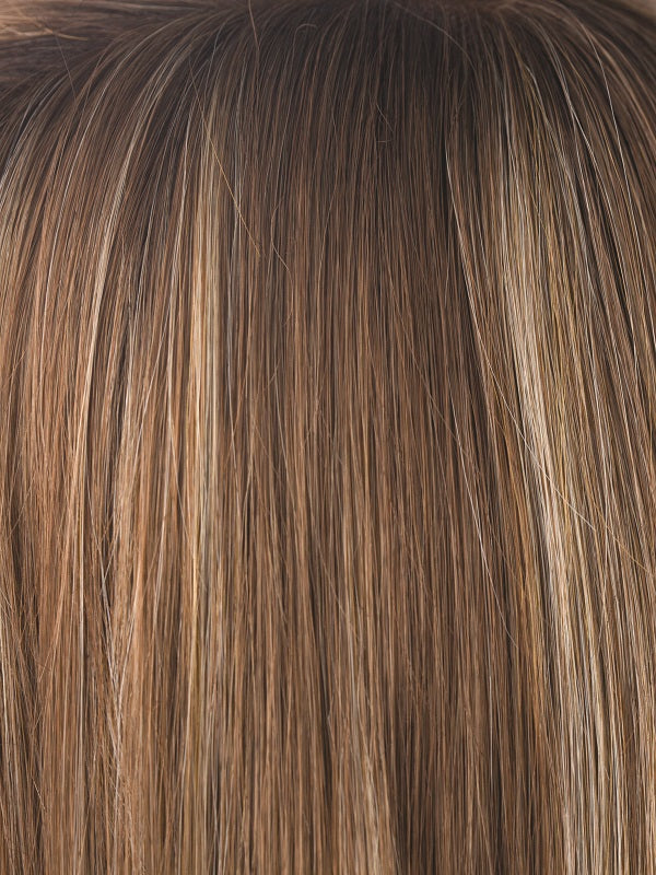 MAPLE SUGAR R | Medium Brown with Light Honey Brown Base and Strawberry Blonde highlights with Dark Brown roots