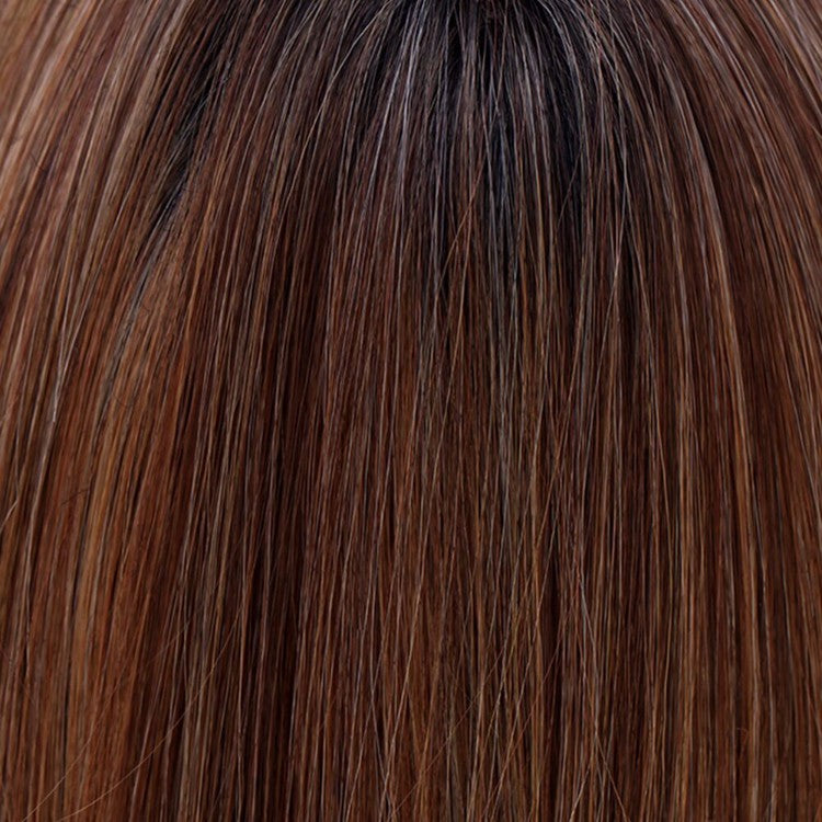 BelleTress Wigs | Mocha with Cream | 2R/613/30/6 | A rich darkest brown root with a blend of dark chocolate brown and cinnamon, along with milk chocolate, cool blonde and light blonde highlights 