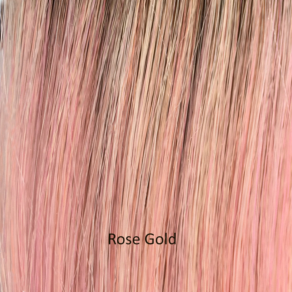 BelleTress Wigs | Rose Gold | a beautiful shimmering blend of blondes, pink, with a soft light brown roots