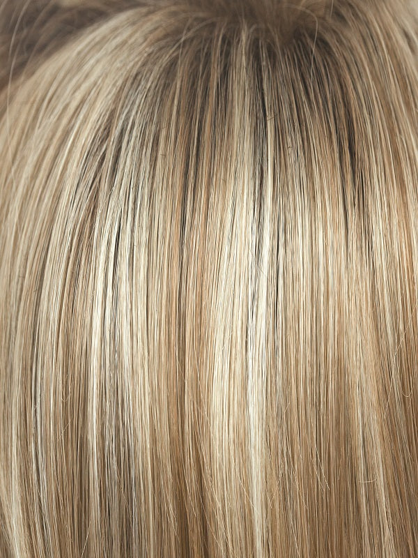 SUGAR CANE R | Platinum Blonde and Strawberry Blonde Evenly Blended Base with Light Auburn highlights with Dark Brown roots